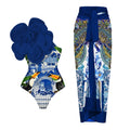 Women's solid colour one-piece swimsuit with three-dimensional flower design for swimming.