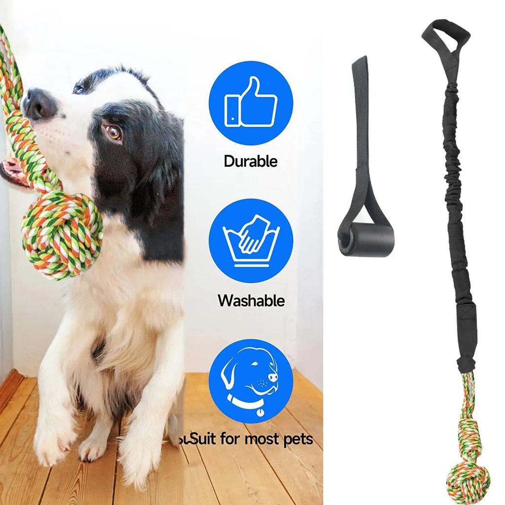 Cotton thread dog tug of war rope toy in black, grey, or red for large breed chewing and play