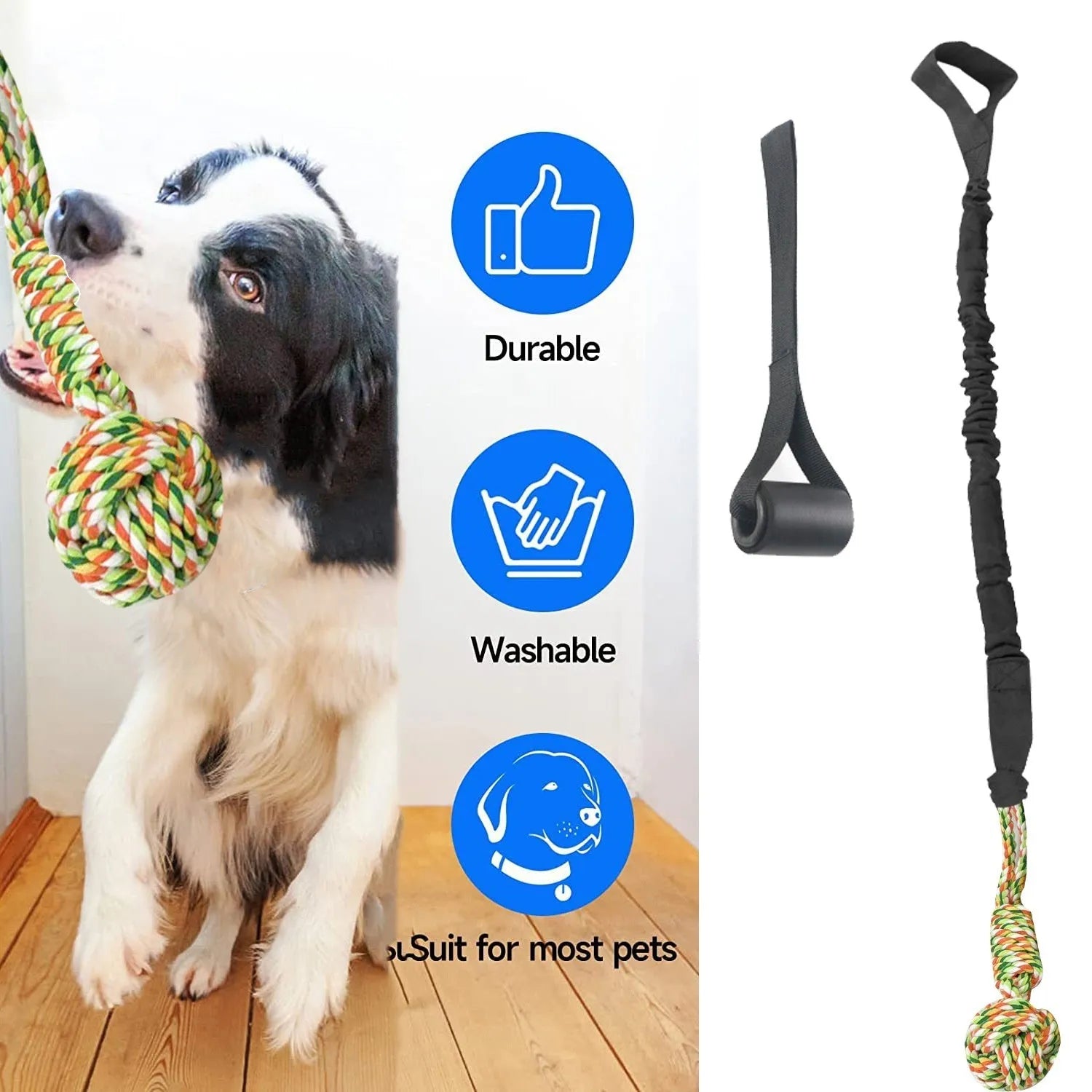 Cotton thread dog tug of war rope toy in black, grey, or red for large breed chewing and play