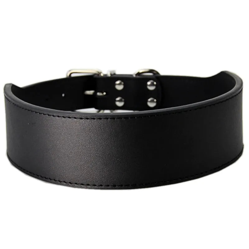 Leather dog collar with fish-shaped buckle in multiple colours and sizes for large dogs