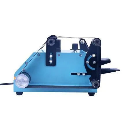 Blue desktop dual-axis belt sander with a 750W motor and variable speed control switch.