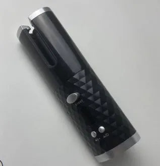 Portable mini curling iron with USB charging cable, gold ceramic barrel, and temperature control settings