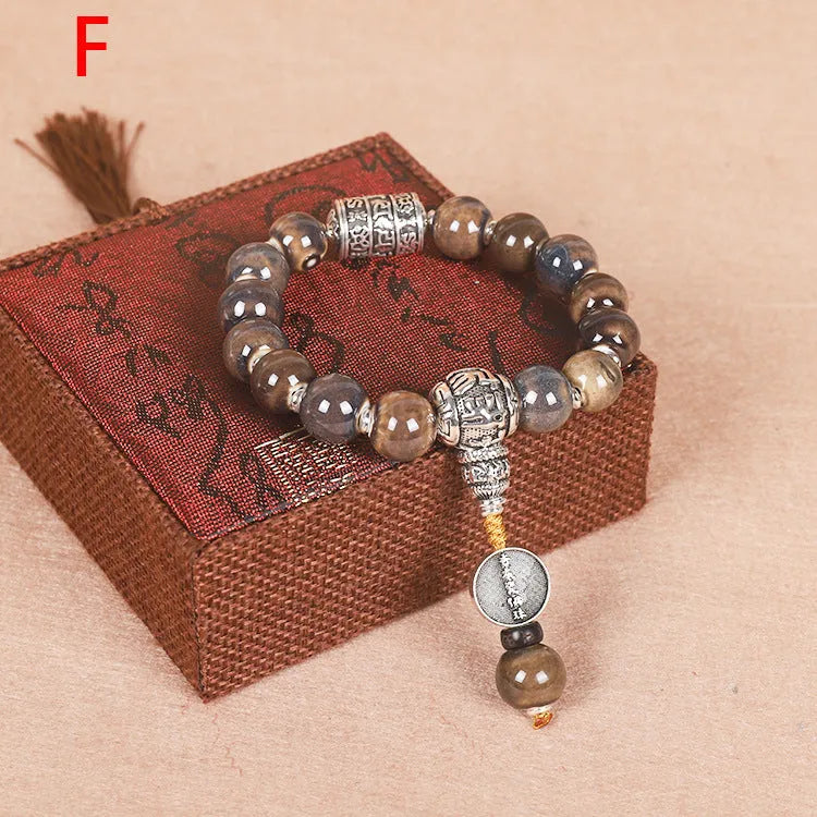 Men's ceramic bead bracelet with gradient coloured glaze beads approximately 13mm diameter, Yonghe blessing crafts