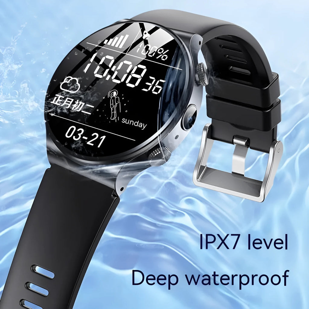 Black or white video smart watch with 1.28-inch display on wrist, showing time and notifications.