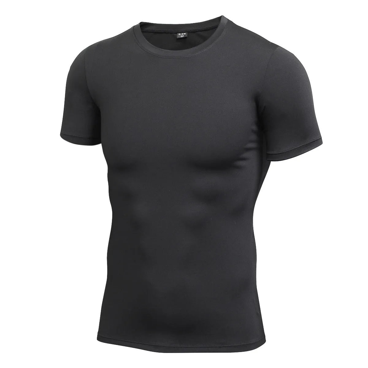 Men's solid colour stretch quick drying short-sleeved fitness shirt in polyester