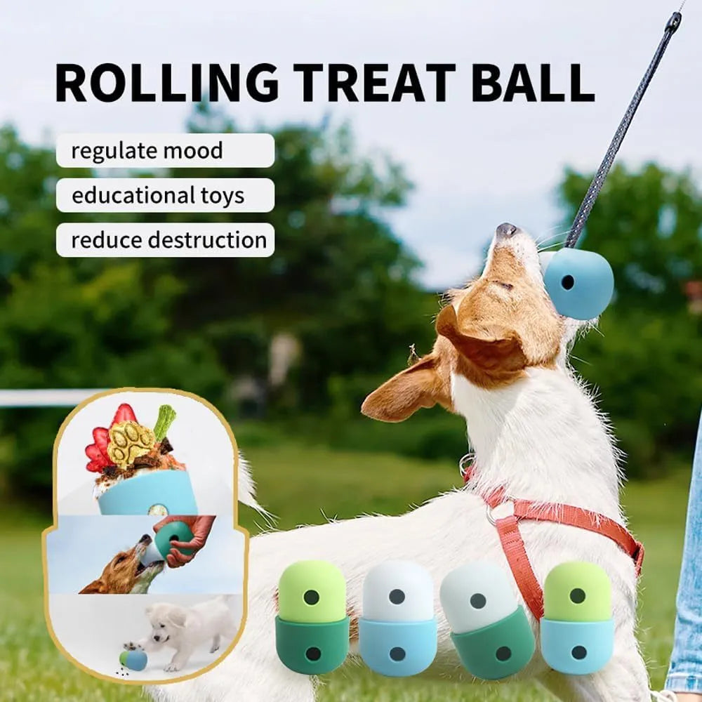 Dog treat dispensing puzzle ball in food-grade silicone with detachable design for small to medium dogs