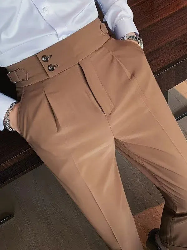 Autumn retro high waist straight casual trousers in cotton blend fabric, available in four pure colours