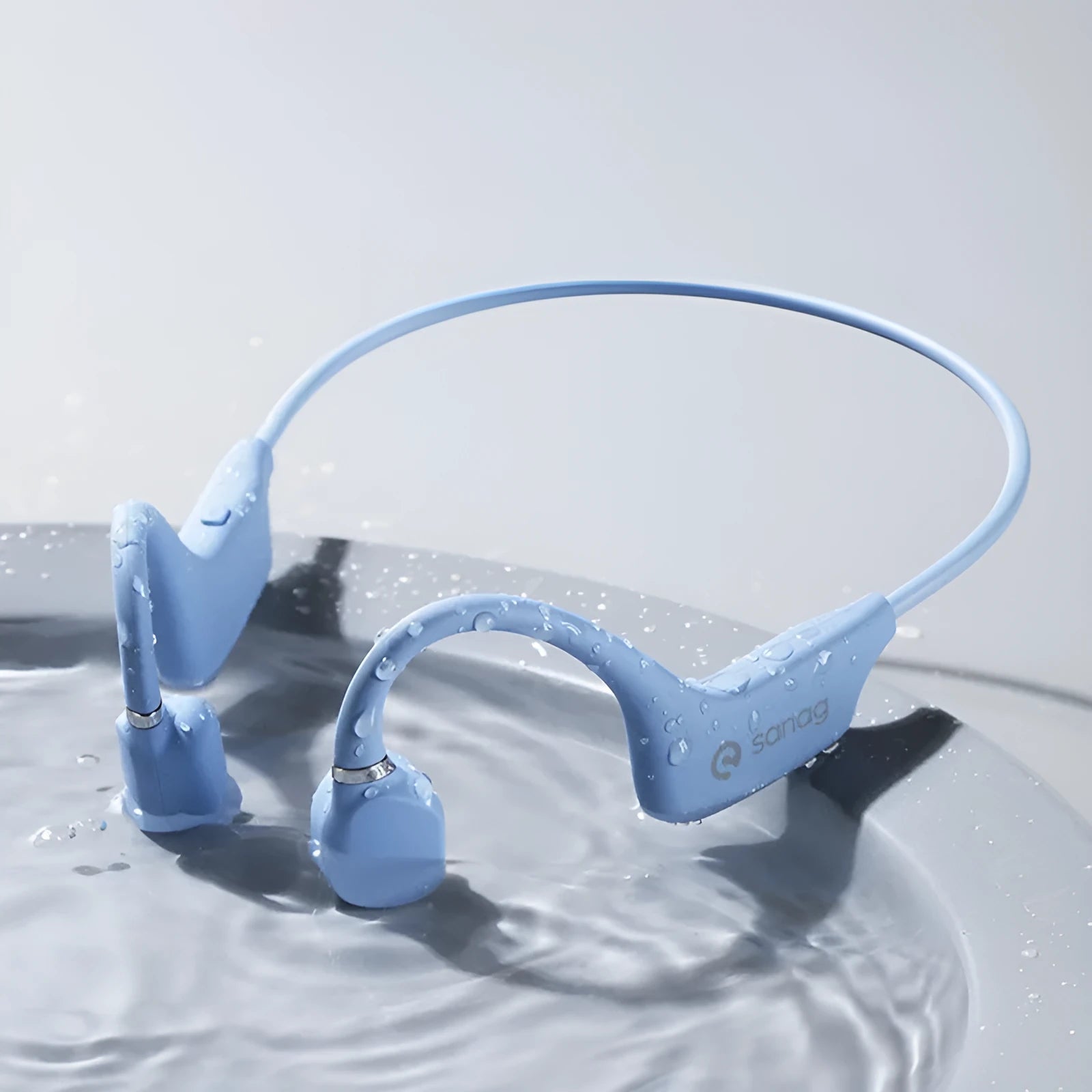Bone conduction Bluetooth headset with hanging neck design shown in multiple colour options