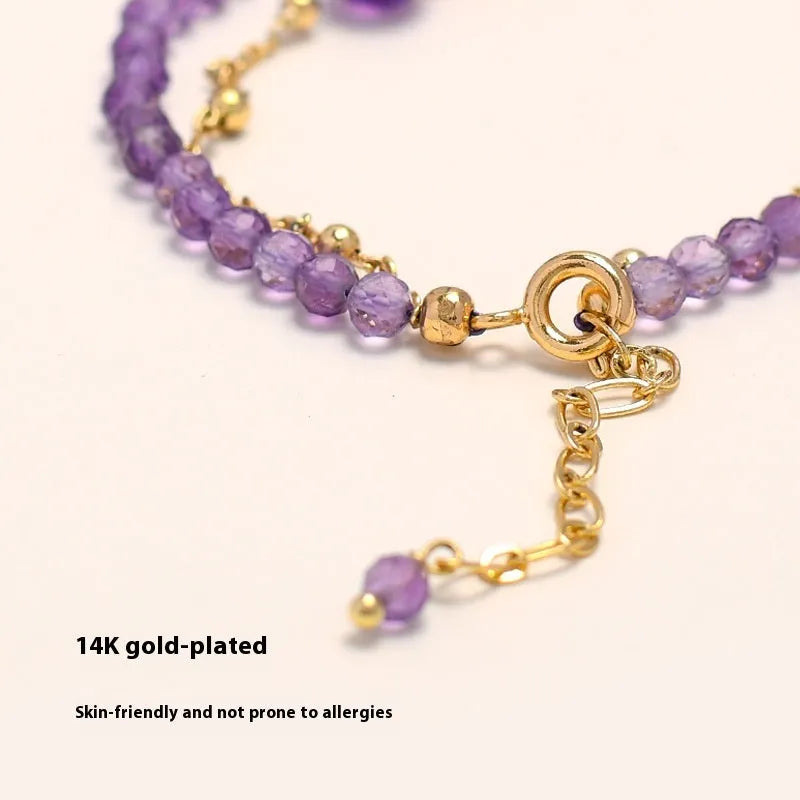 Women's Chinese style crystal bracelet with diamond-shaped pearls and electroplated finish in amethyst colour
