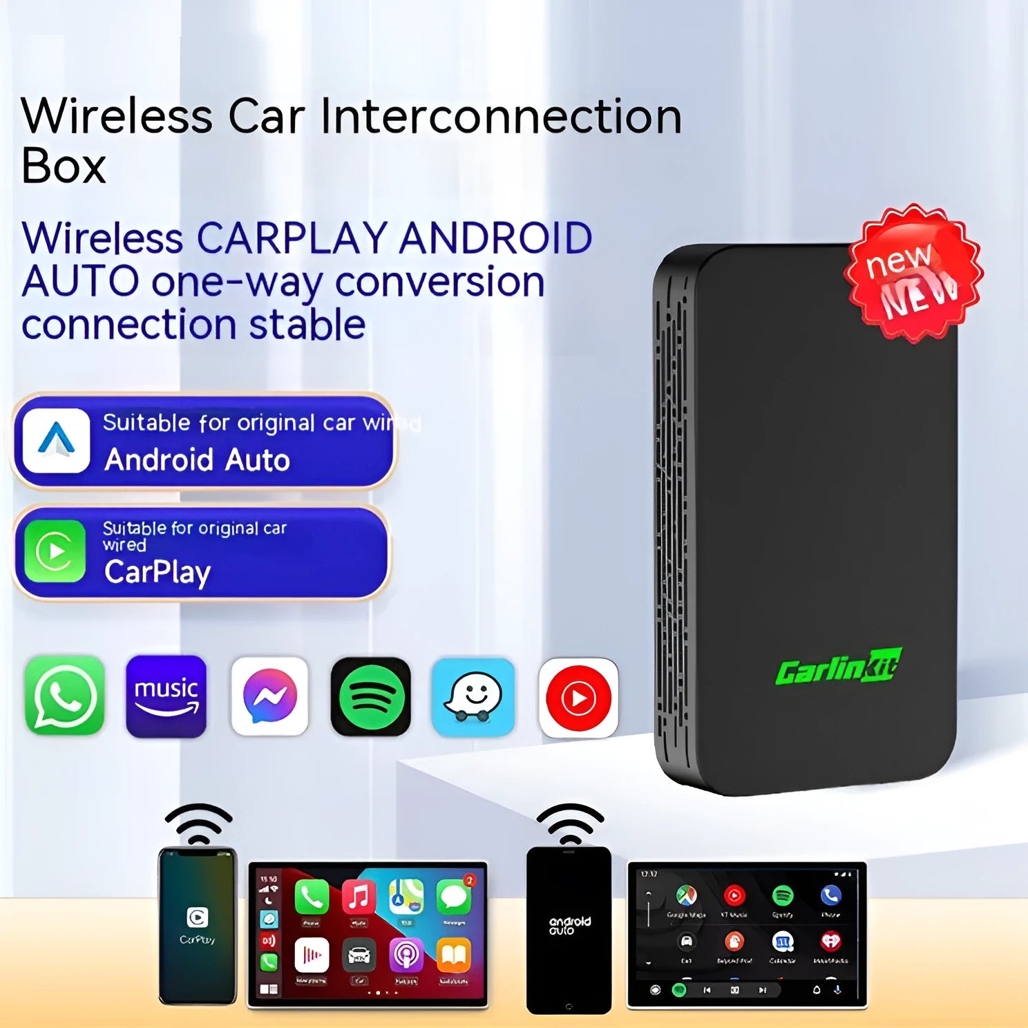 Car audio and video entertainment box with dimensions 76mm by 43mm showing data cable connections