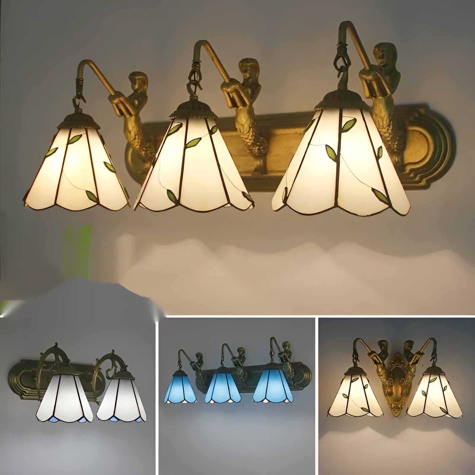 American mirror headlight bathroom lamp oval mermaid design white or leaves style wall mounted LED compatible