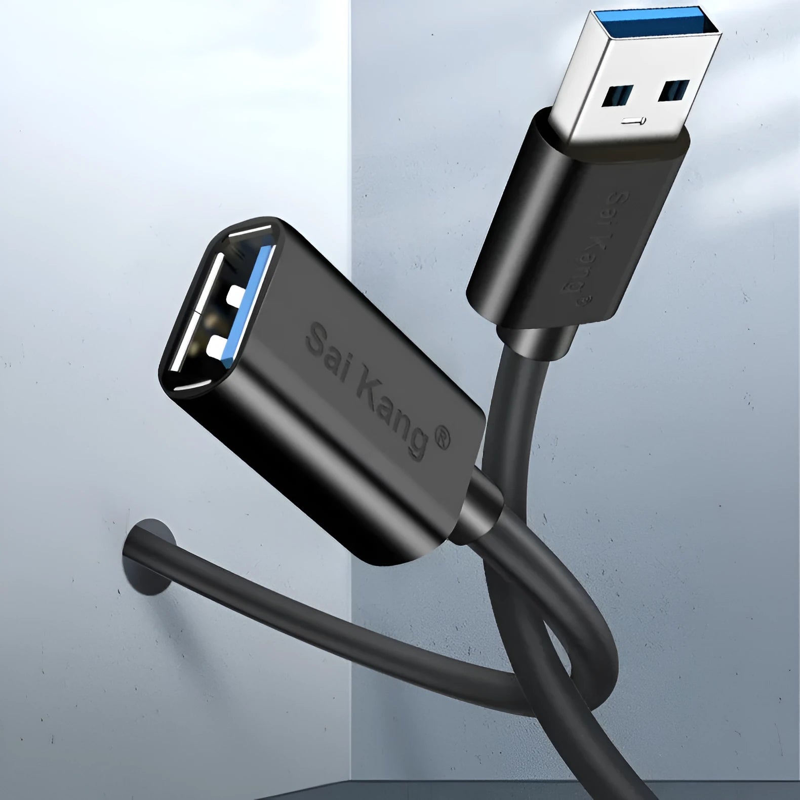 Black USB 3.0 and USB 2.0 male to female extension cable showing connectors, available in multiple lengths.