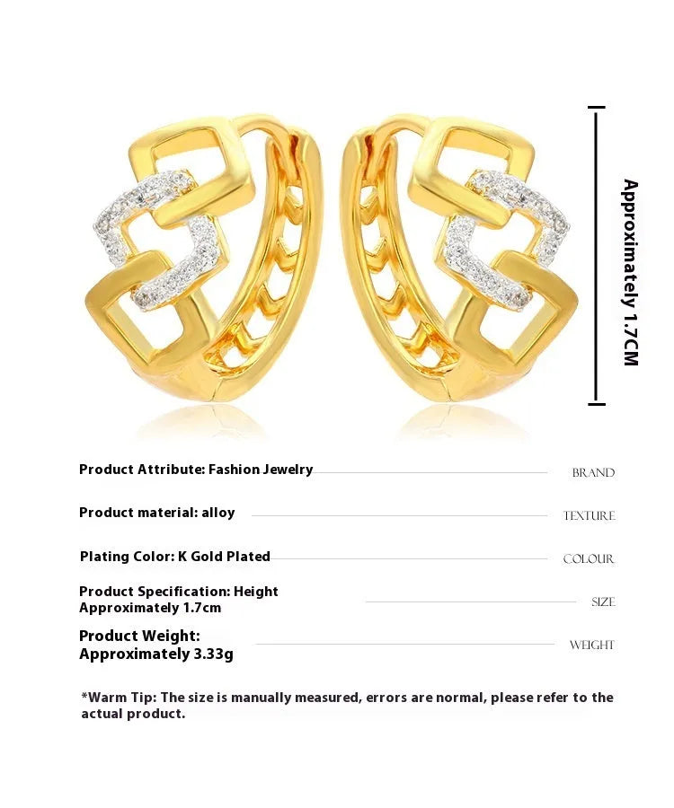 Gold geometric hollow out alloy earrings with ear clip fastening