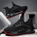 Men's black mesh running shoes with lace-up front and rubber sole on a white background