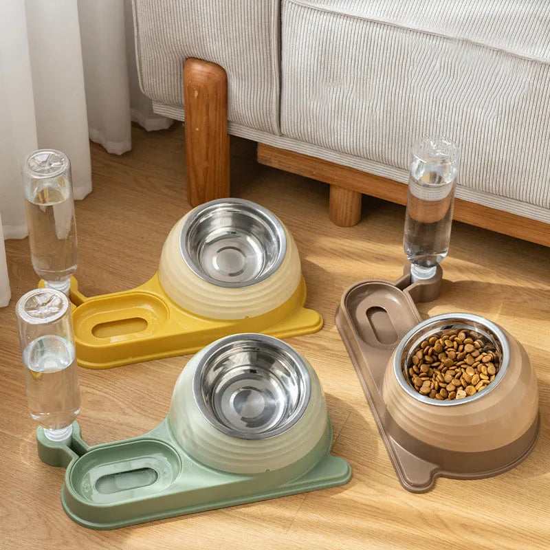Elevated cat food bowl with automatic water dispenser in three colour options