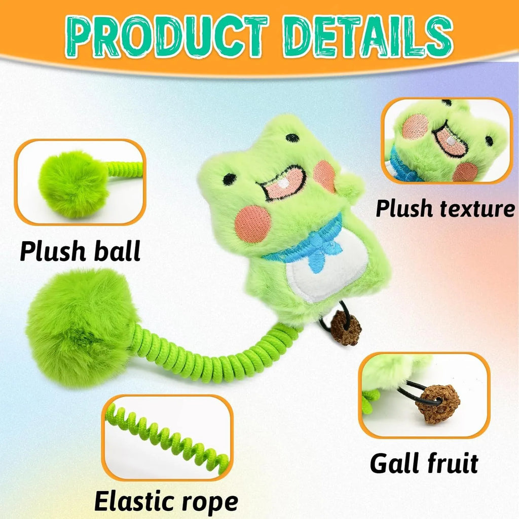 Plush cat toy with silvervine fruit, flexible spring, and fuzzy ball in animal design options