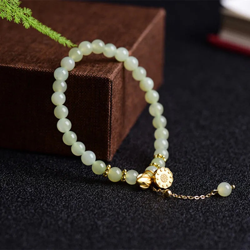 Shihuan natural Hetian Jade bracelet with 6mm beads, constellation pattern and fu character.