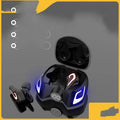 Wireless black and grey gaming Bluetooth earbuds showing in-ear fit.