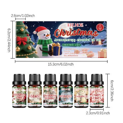 Christmas aromatherapy oil suit showing 60ml and 10ml bottles for seasonal room fragrance