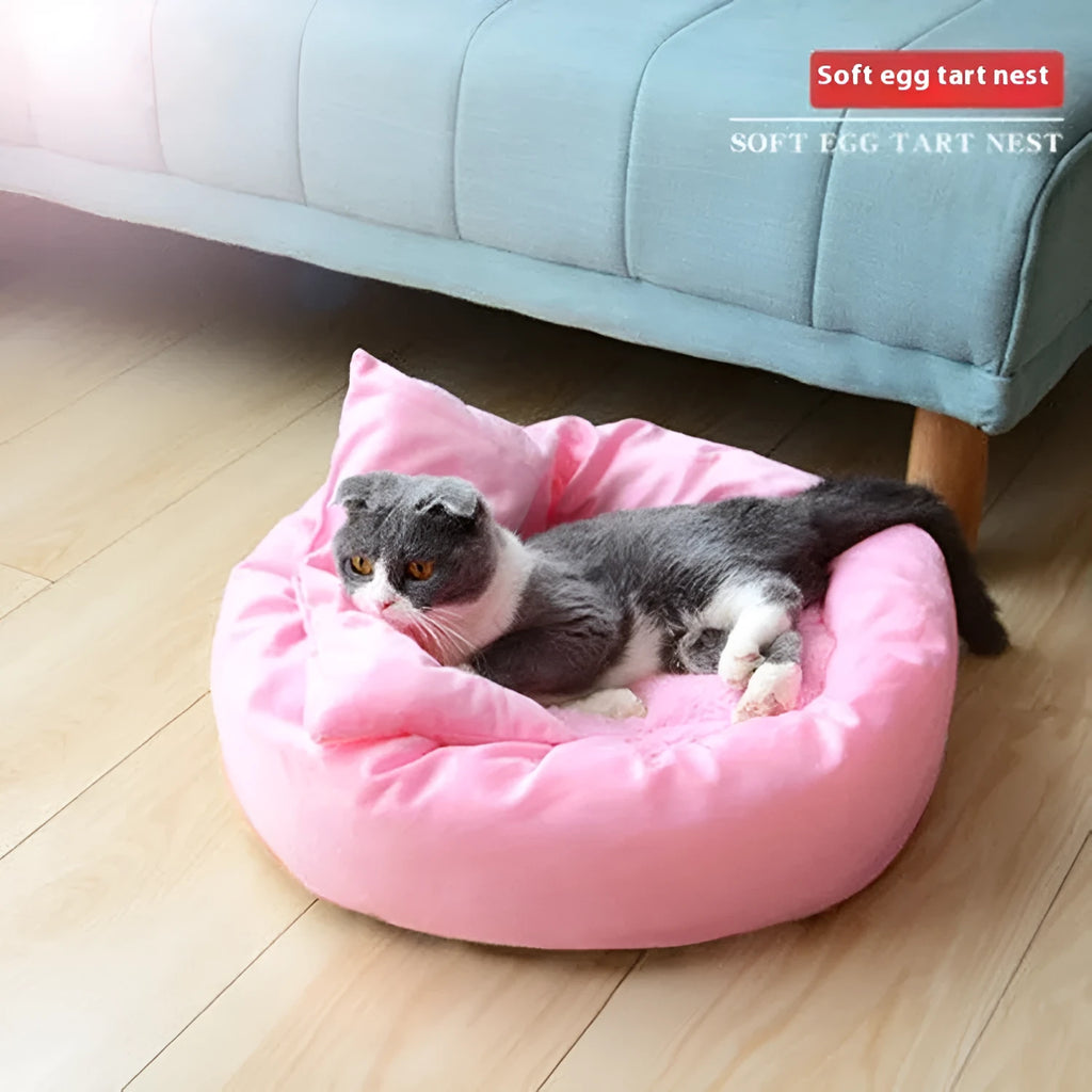 Cloth dog bed with PP cotton filling in light grey or pink colours, available in five sizes with optional pillow