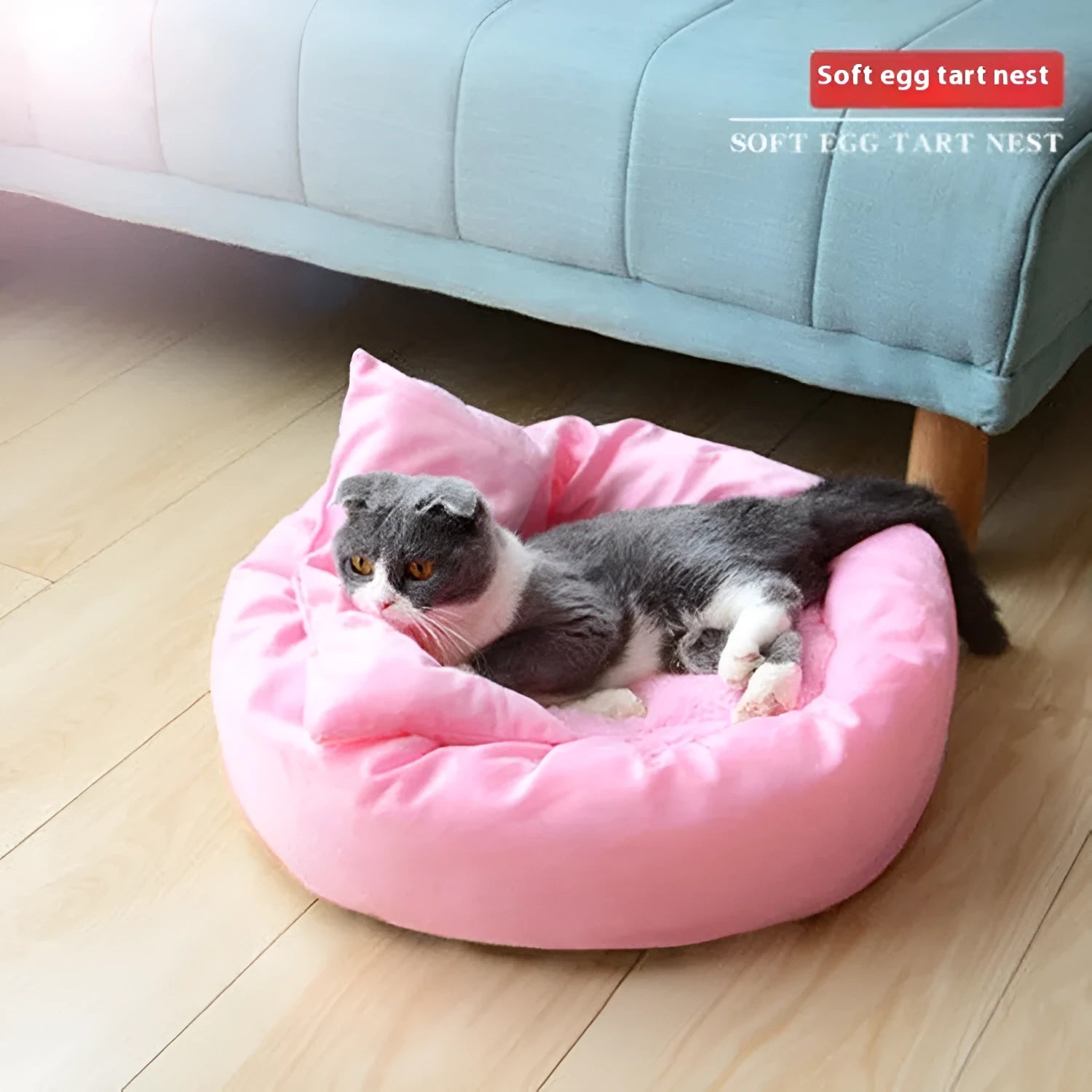 Cloth dog bed with PP cotton filling in light grey or pink colours, available in five sizes with optional pillow