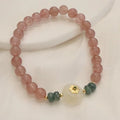 Strawberry quartz and blue water emerald bracelet with round jade pendant in new Chinese style