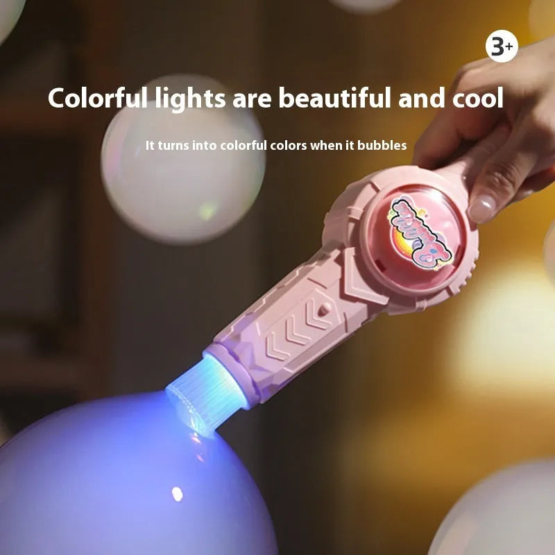 Handheld electric smoke machine toy in green with bubble water bottle, atomizer, and gloves, 25cm long