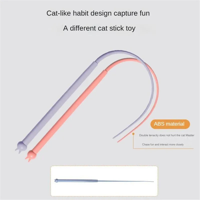 Blue simulated mouse tail cat teaser stick toy with silicone tail and ABS handle for interactive play