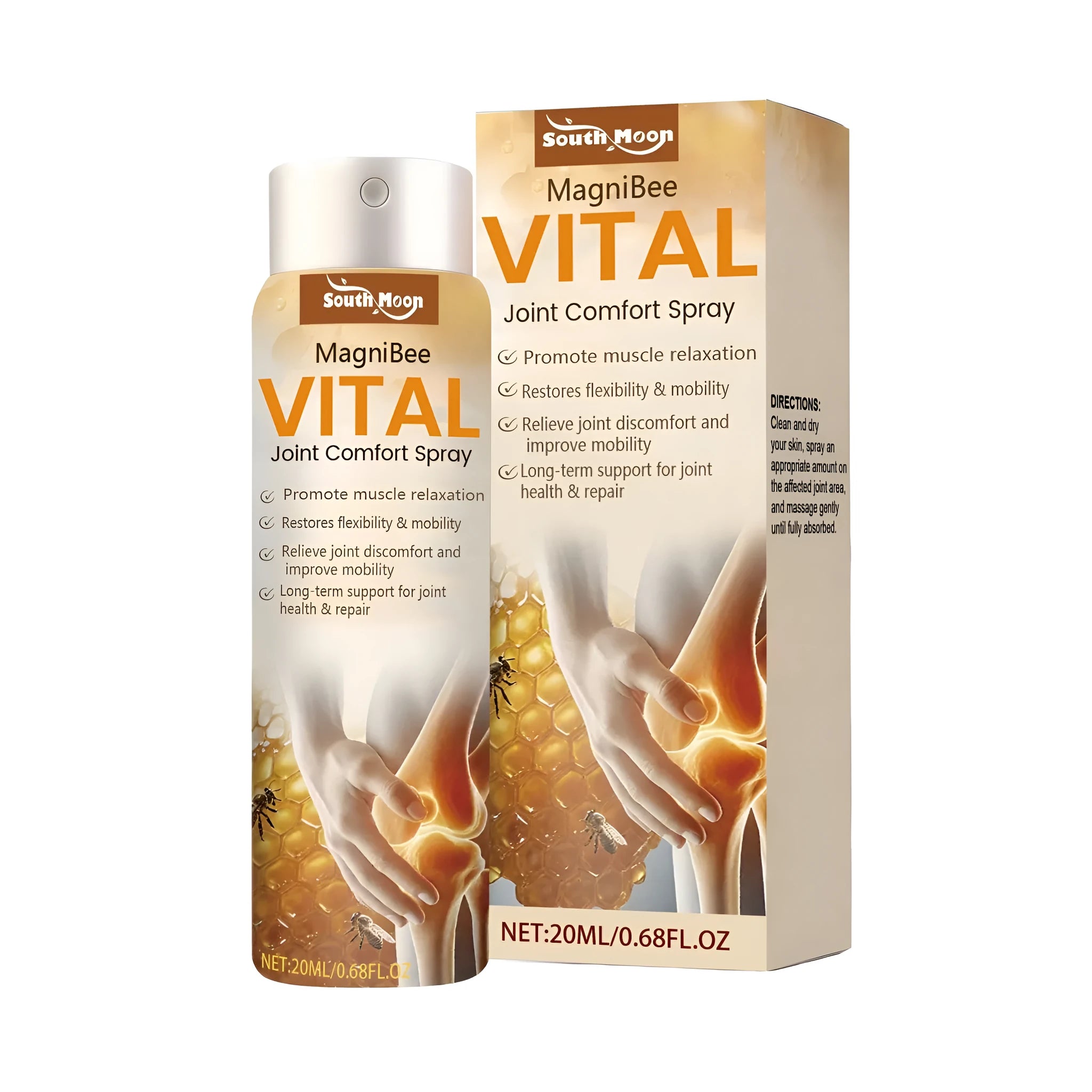 20ml joint soothing spray bottle with menthol and bee venom ingredients for topical muscle relief