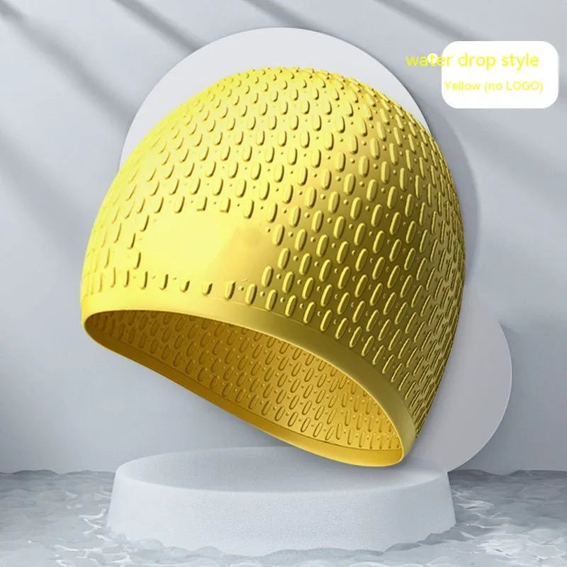Silicone water drop design swimming cap for adults in multiple colour options