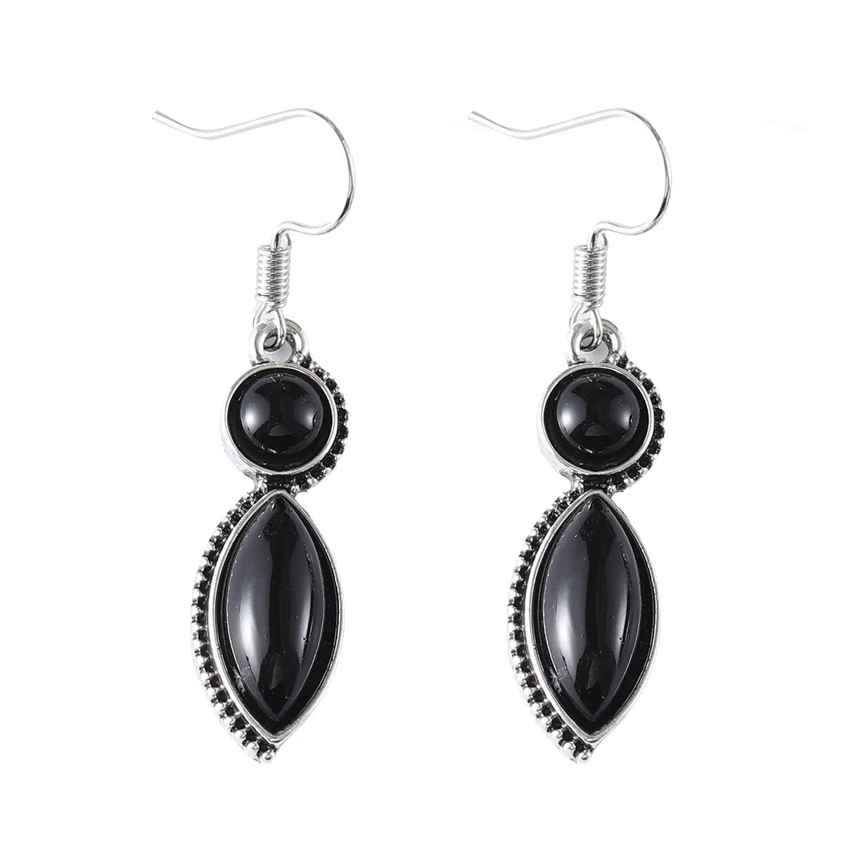 Vintage geometric pendant earrings in black and purple with bohemian retro style