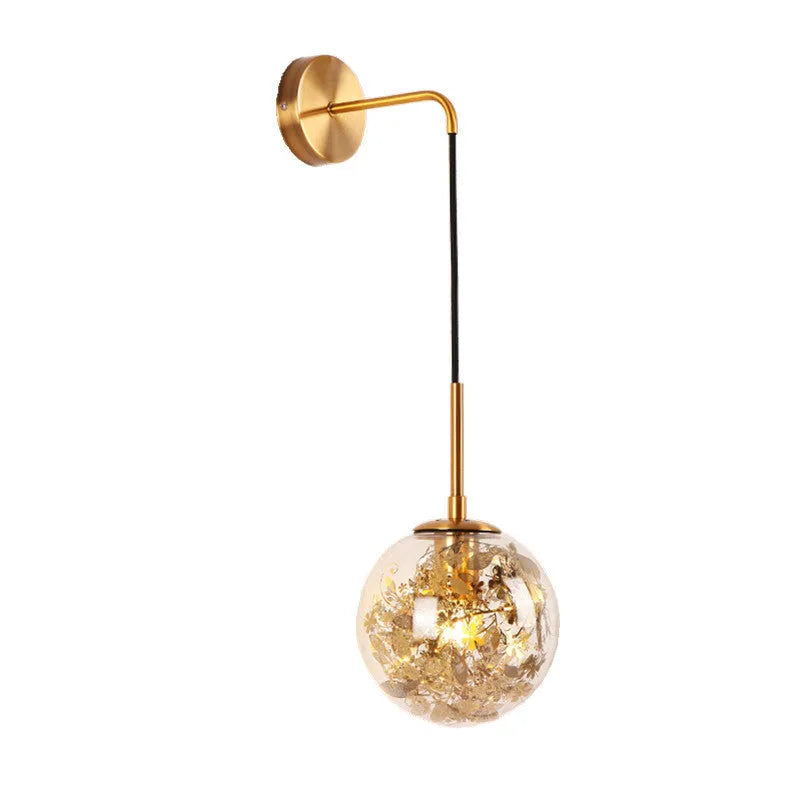 Modern glass wall lamp in golden flower finish with LED bedside lighting