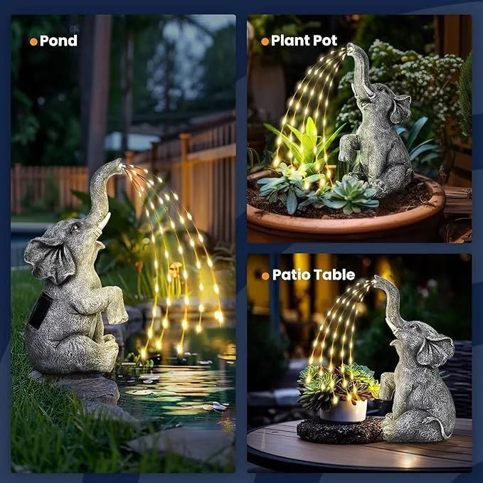 Resin elephant outdoor garden statue with LED lighting and IP65 weather protection rating