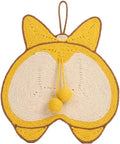 Yellow Corgi design cat scratcher pad with natural sisal surface on anti-slip base