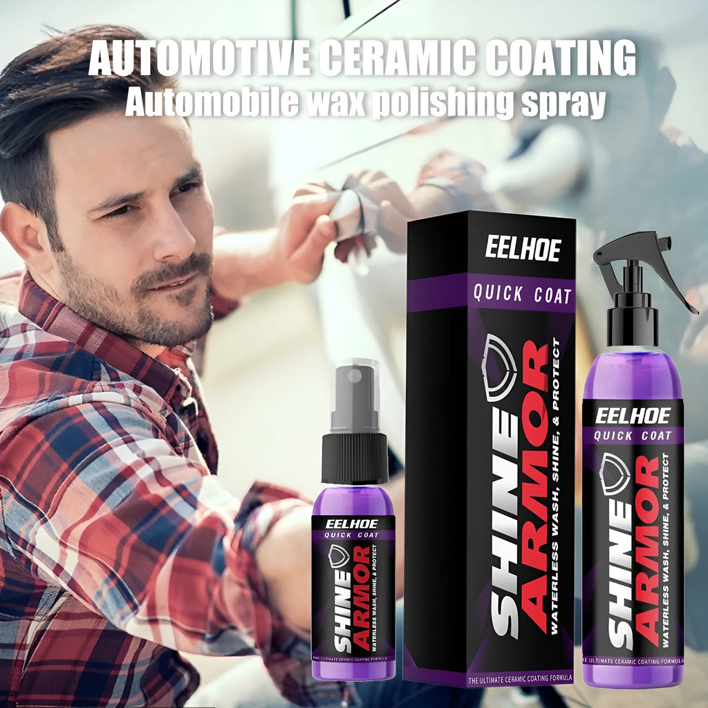 Purple automobile nano coating spray bottle for hand-application car wax.