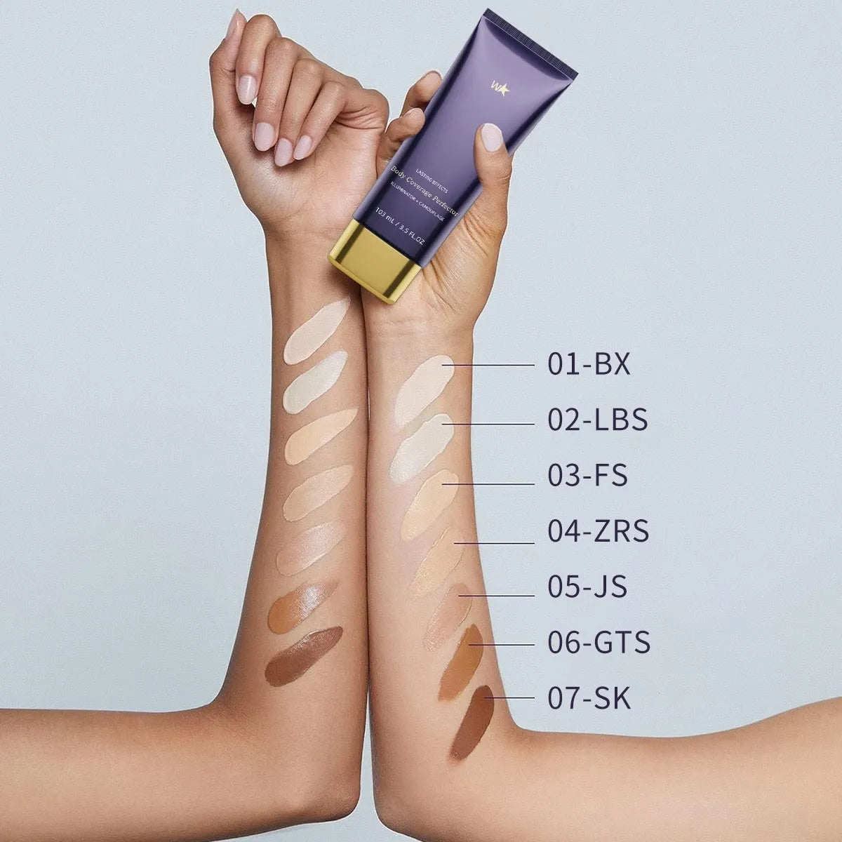 Body tattoo concealer cream tube with brush, waterproof formula in seven shades