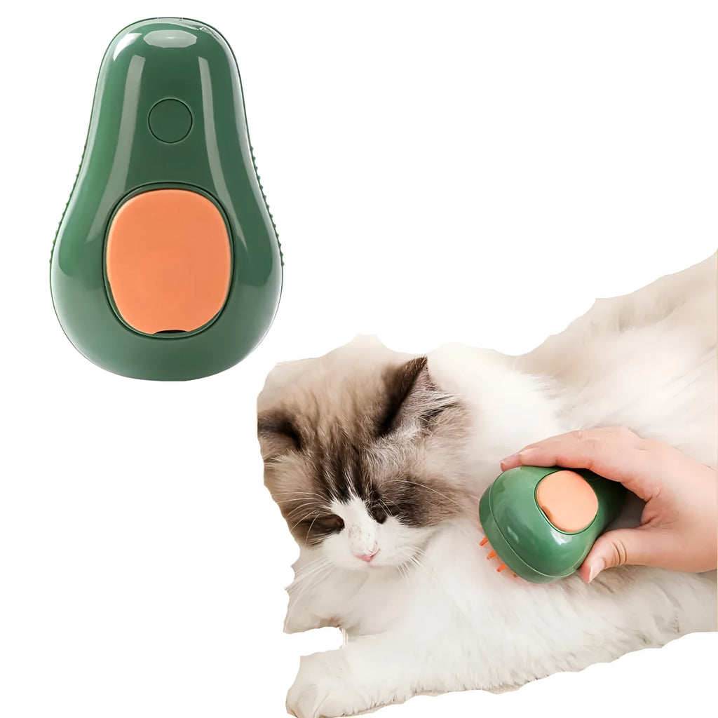 Green and white cat steam brush with water spray function and silicone teeth for pet grooming