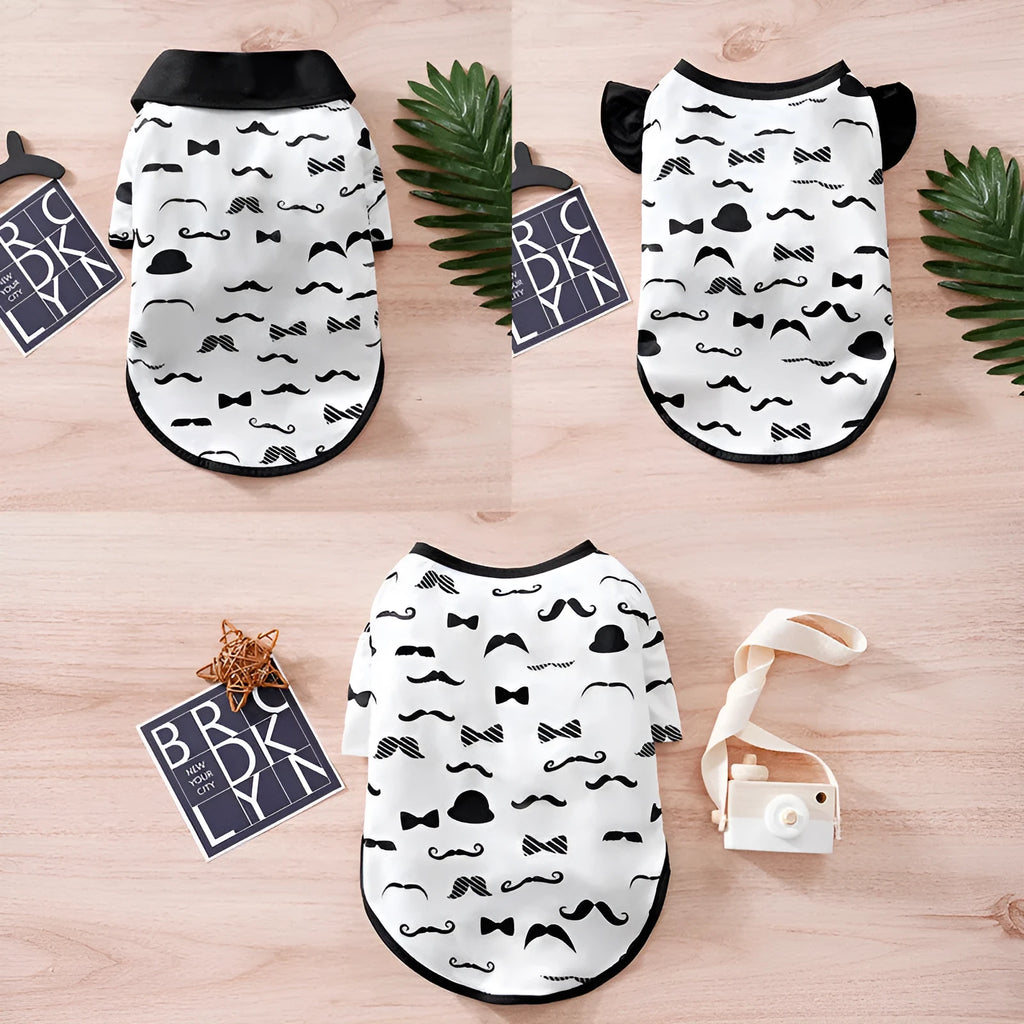 White gentleman beard dog costume on small pet with polyester fabric and formal styling