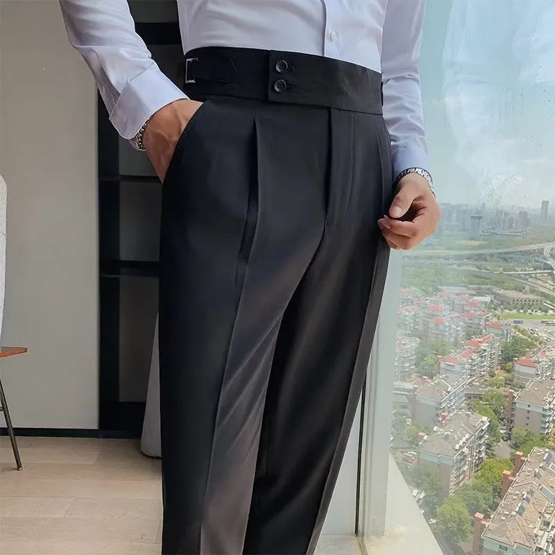 Autumn retro high waist straight casual trousers in cotton blend fabric, available in four pure colours