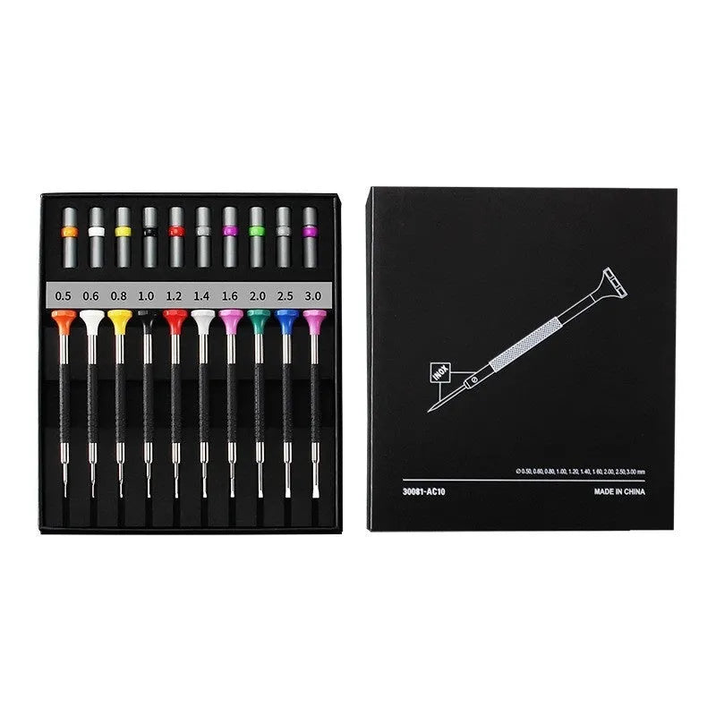 10-piece precision manual screwdriver set for watch glass repair and telecommunications maintenance