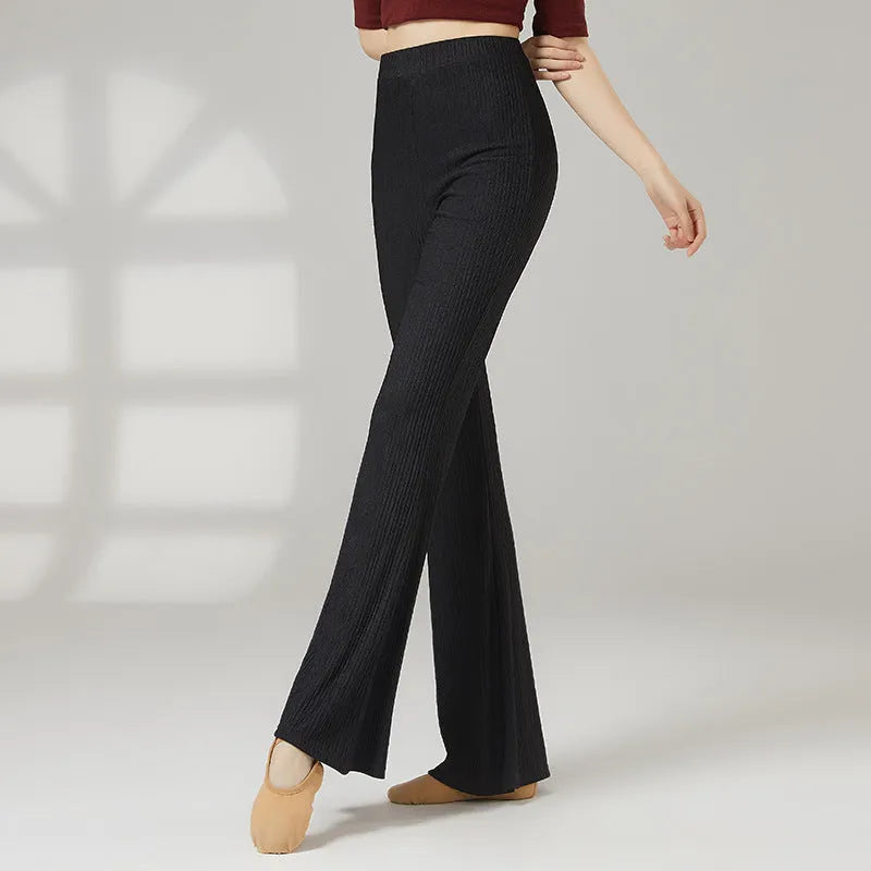 Women's solid colour dance practice trousers in polyester fabric, shown in beige apricot.