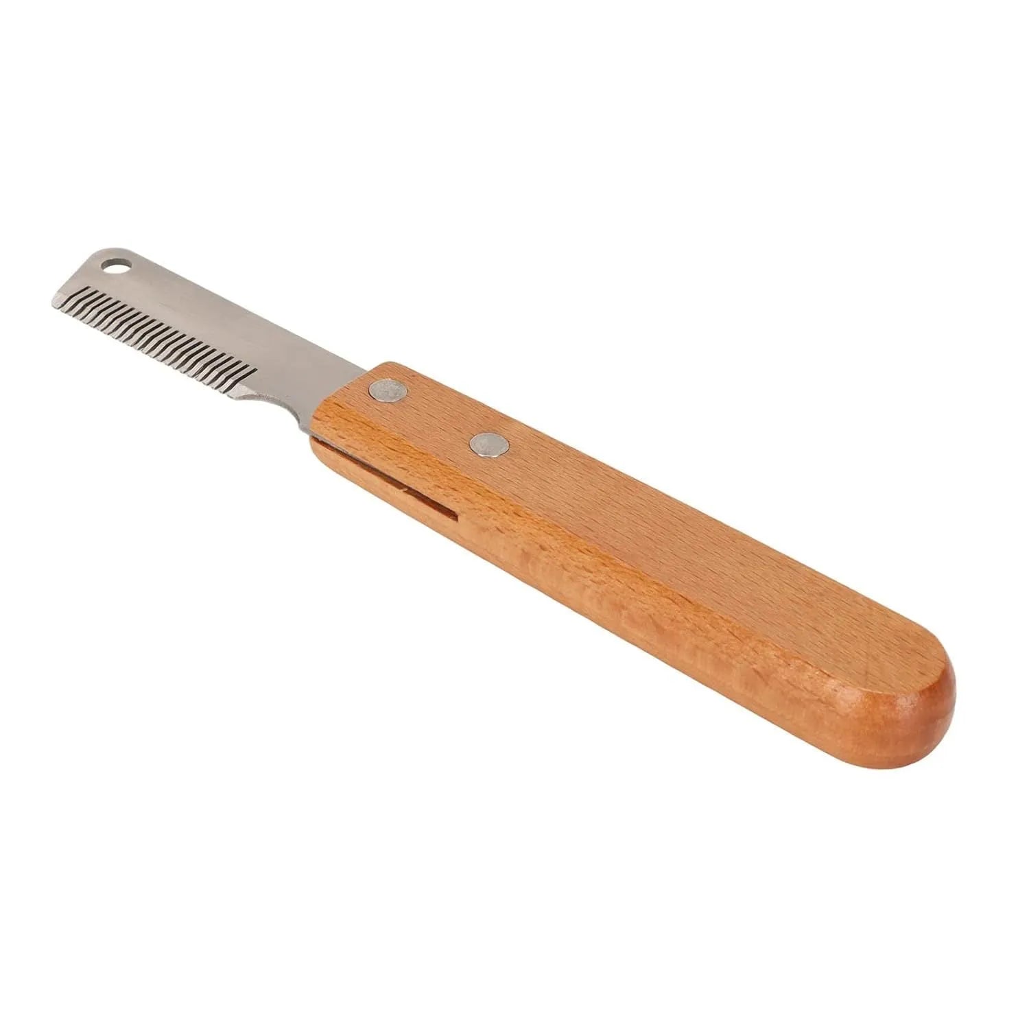 Wood handle pet stripping comb grooming tool for dogs and cats with metal fittings