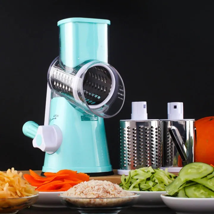 Manual kitchen mandoline slicer with stainless steel blades in blue, green or red colour