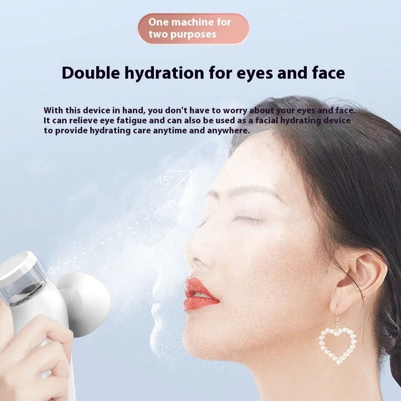 White portable rechargeable eye mask device for hot and cold compress therapy with moistening function.