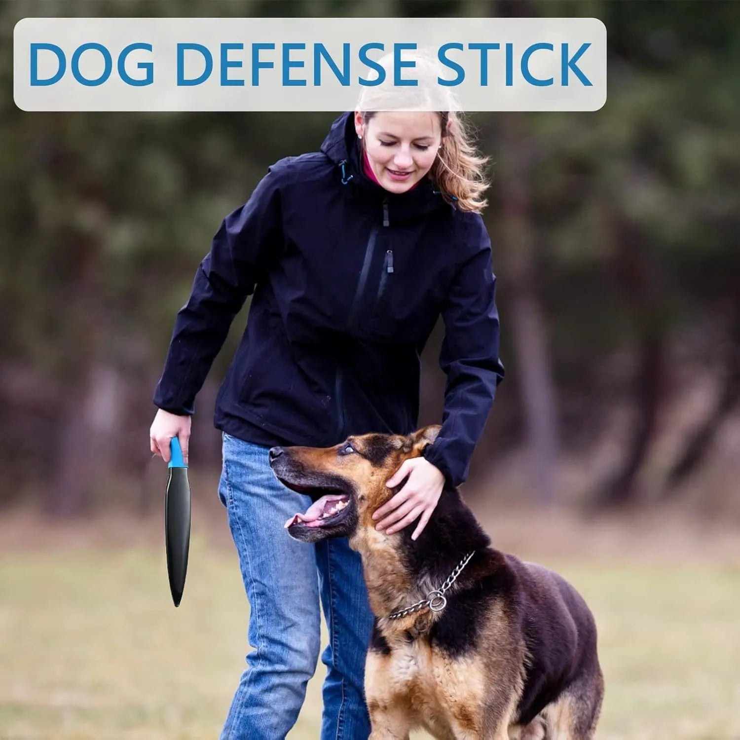 Blue-handled nylon dog break stick training tool, 35cm long, for small and medium dog bite prevention.