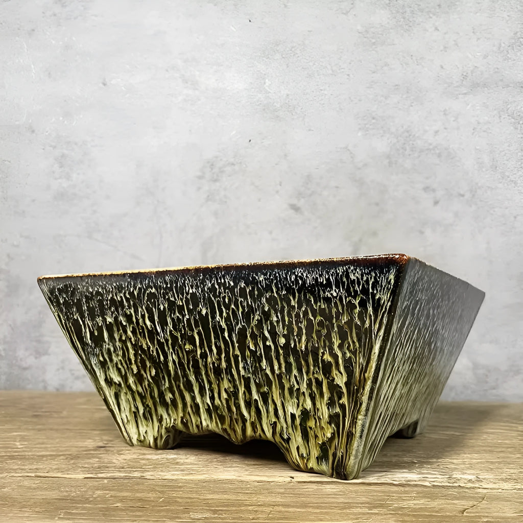 Ceramic yellow tabletop flower basin planter pot for indoor and outdoor use