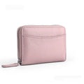 Genuine leather coin purse wallet with zipper in multiple colour options including black, blue, and pink