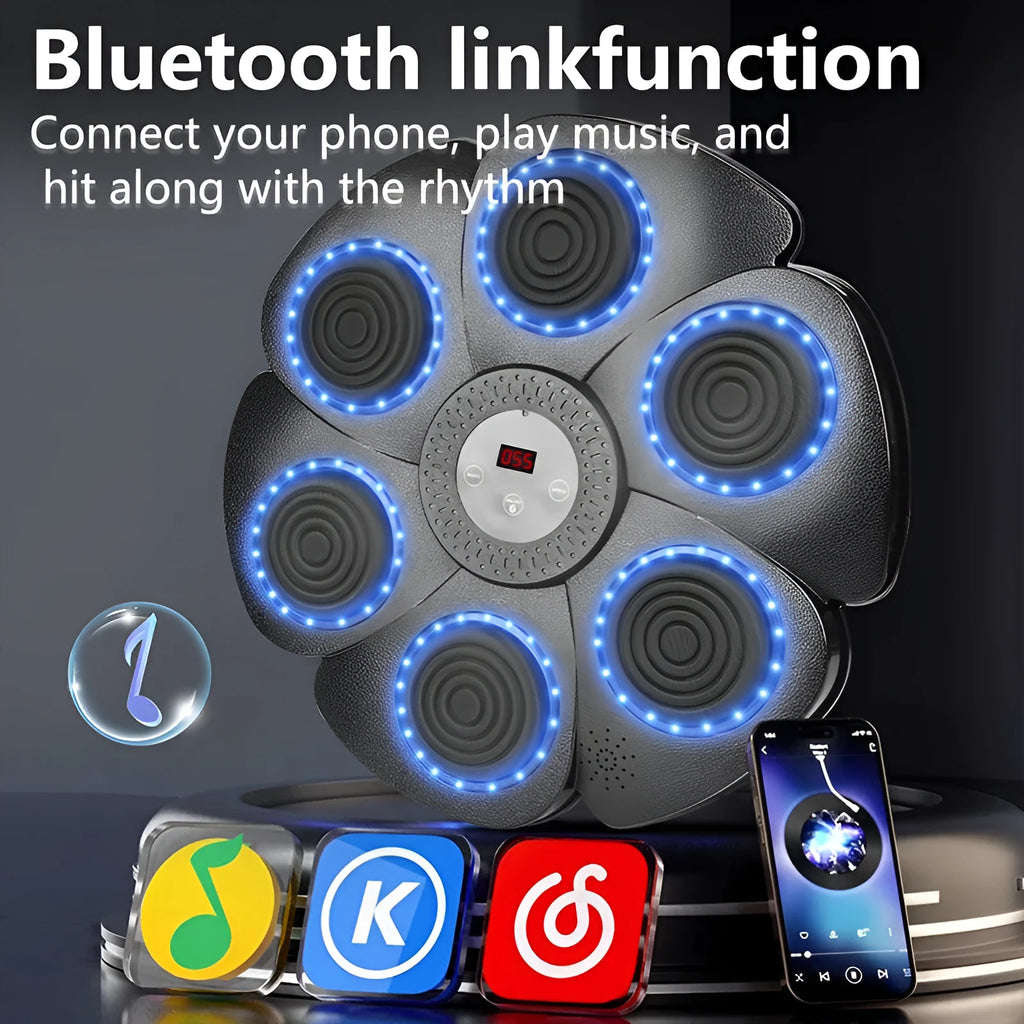 Black smart boxing machine wall target with LED lights and half-finger gloves