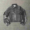 Black denim coat archive short slim jacket with lapel collar on model