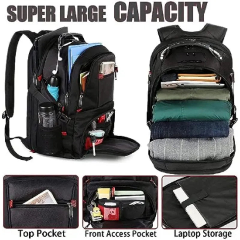 Large capacity waterproof Oxford cloth backpack in black, red, or sky blue with curved shoulder straps